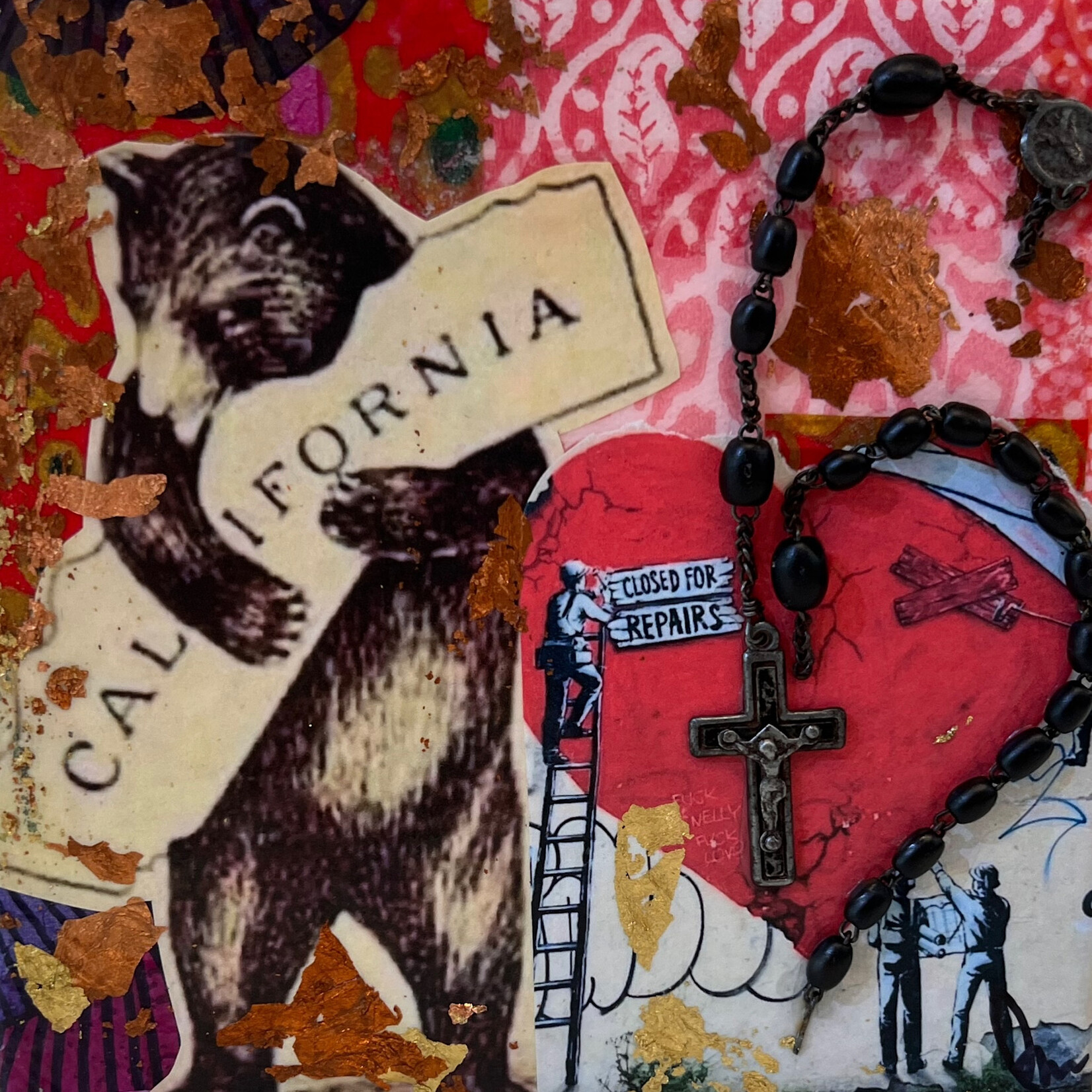 Pam Maschal "California", collage on canvas, 6" sq, PAMM