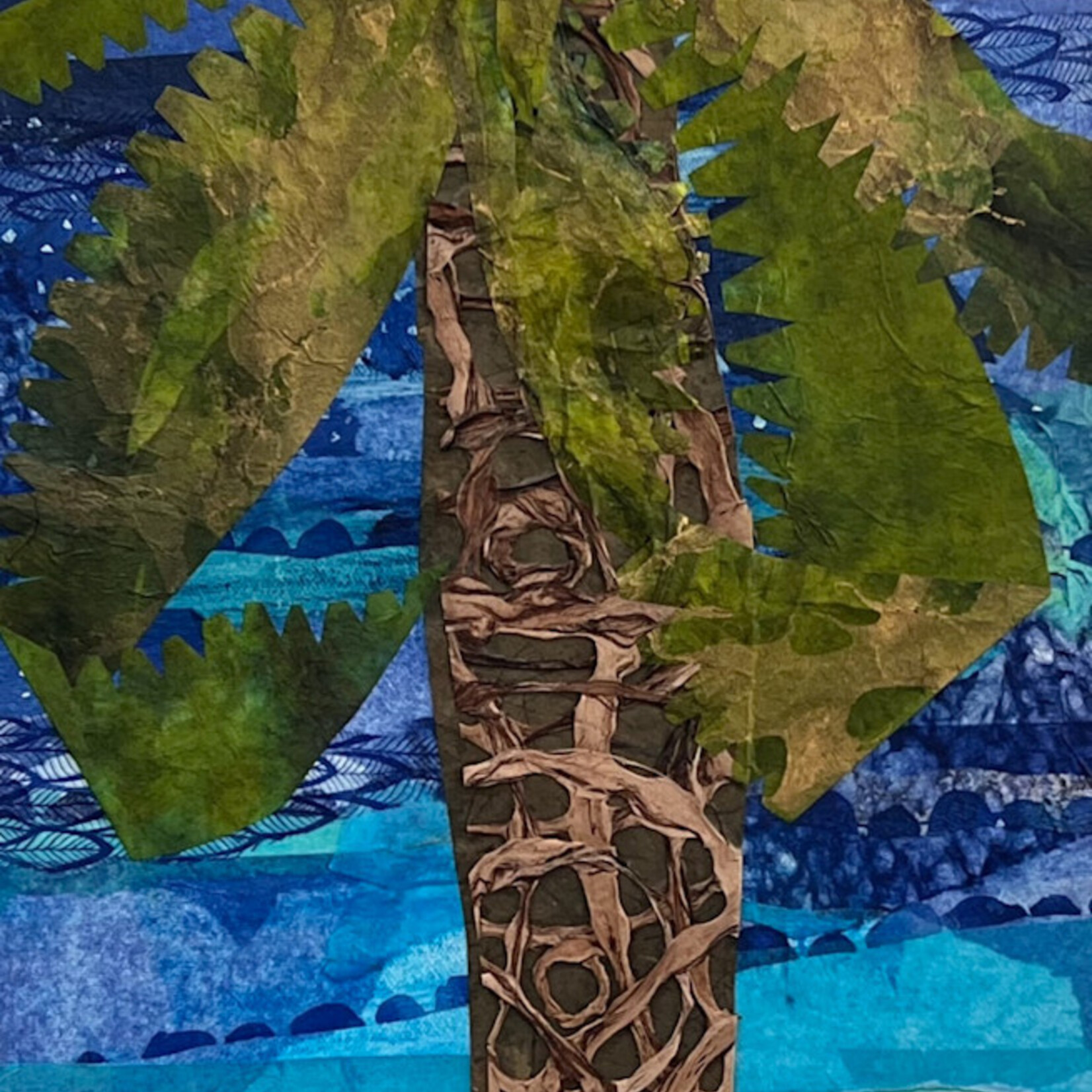 Pam Maschal "Lonely Palm", collage on canvas, 12x36",  PAMM
