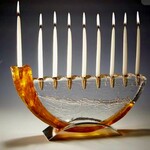 Glasslight Studio Menorah, Shofar, Saffron,12x7x1", GLAL