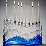 Glasslight Studio Menorah, Bermuda Turquoise, 2x7x11", GLAL