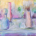 Teresa Kay "Lifelines: Tiny Paintings", "Tabletop Vases in Pastel Light" 10x6"", framed, RARE