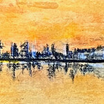 Teresa Kay "Lifelines: Tiny Paintings", "Skyline in Orange" 12.5x3.5", framed, RARE