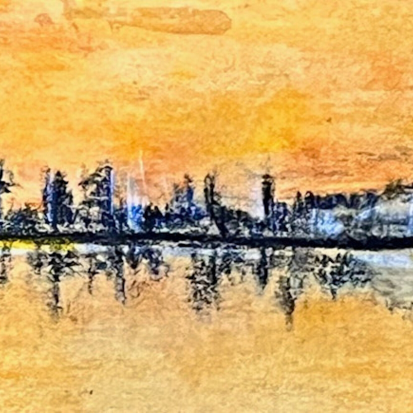 Teresa Kay "Lifelines: Tiny Paintings", "Skyline in Orange" 12.5x3.5", framed, RARE