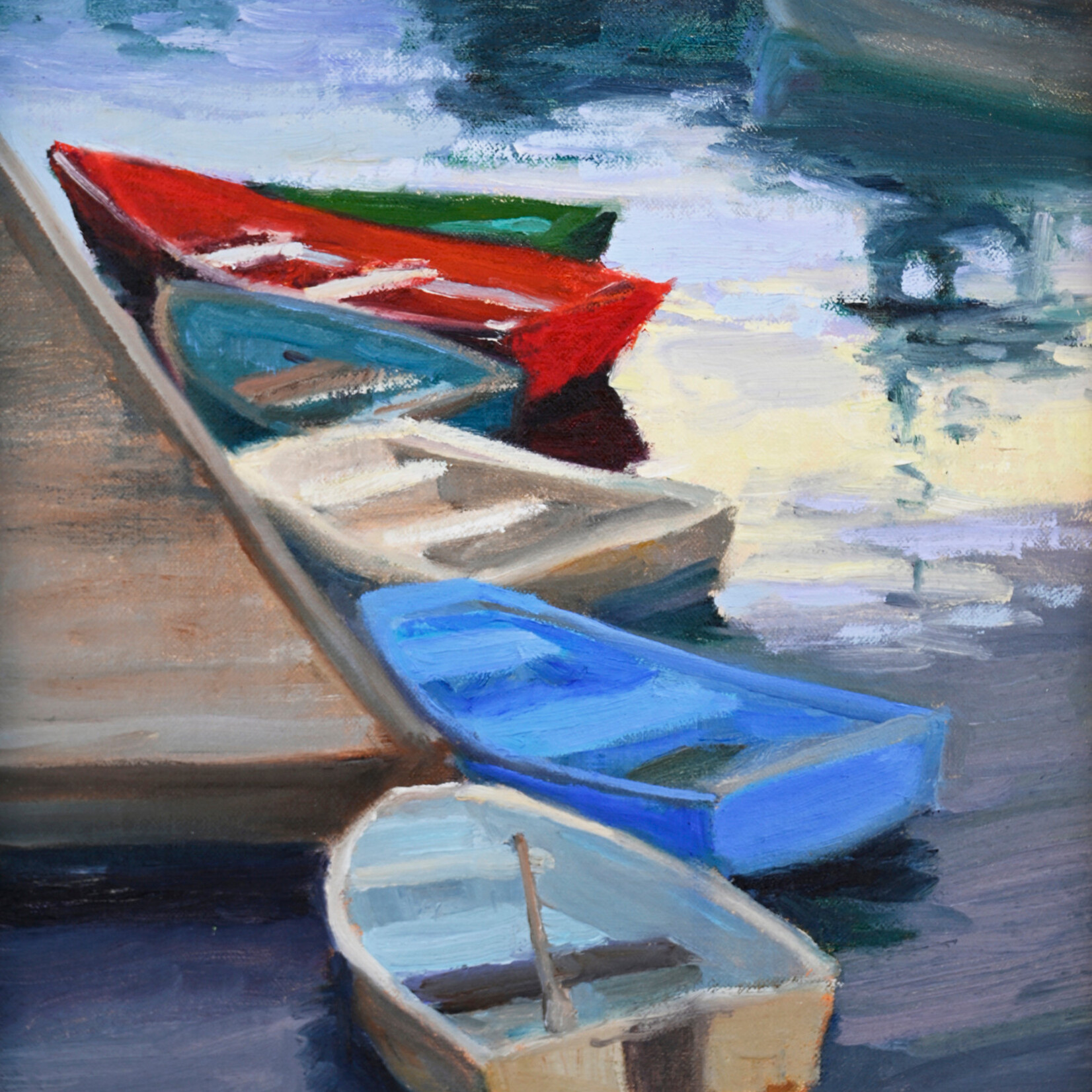 Chris Kling "Dinghy Row," oil on panel, framed, 21x18", CHRIS