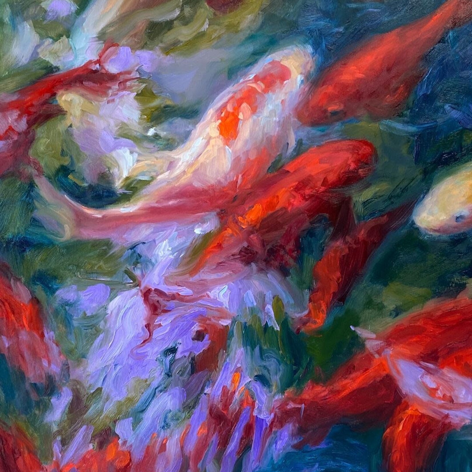 Chris Kling "Koi Run," oil on linen, framed, 34x28", CHRIS