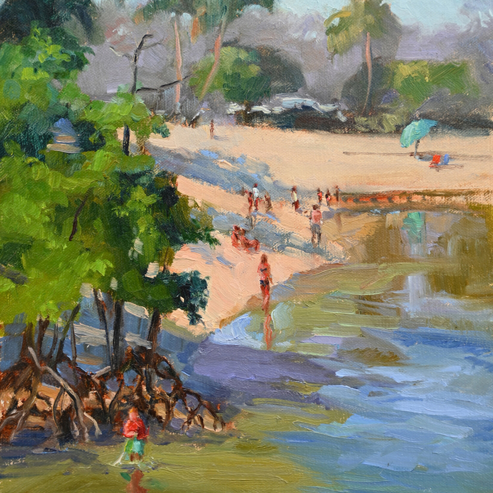 Chris Kling "Play Day," oil on panel, framed, 17.5x14.5", CHRIS