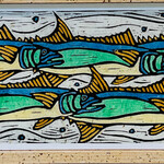 John HC Davis King Fish, linocut print, 38x12", framed, JOHN