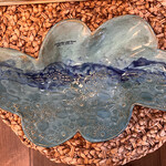 Clarkware Pottery UMBRELLA LEAF BOWL,  White or blue, 9x2x15". (CLARK)