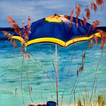 Susan Marinaccio Seaside Retreat,  orig acrylic  on canvas, framed, 24x30", SUSM