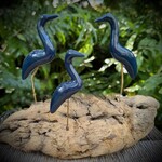 Molly Potter Thayer "Deep Blue Crane Trio", driftwood w/ceramic birds,  MOLT