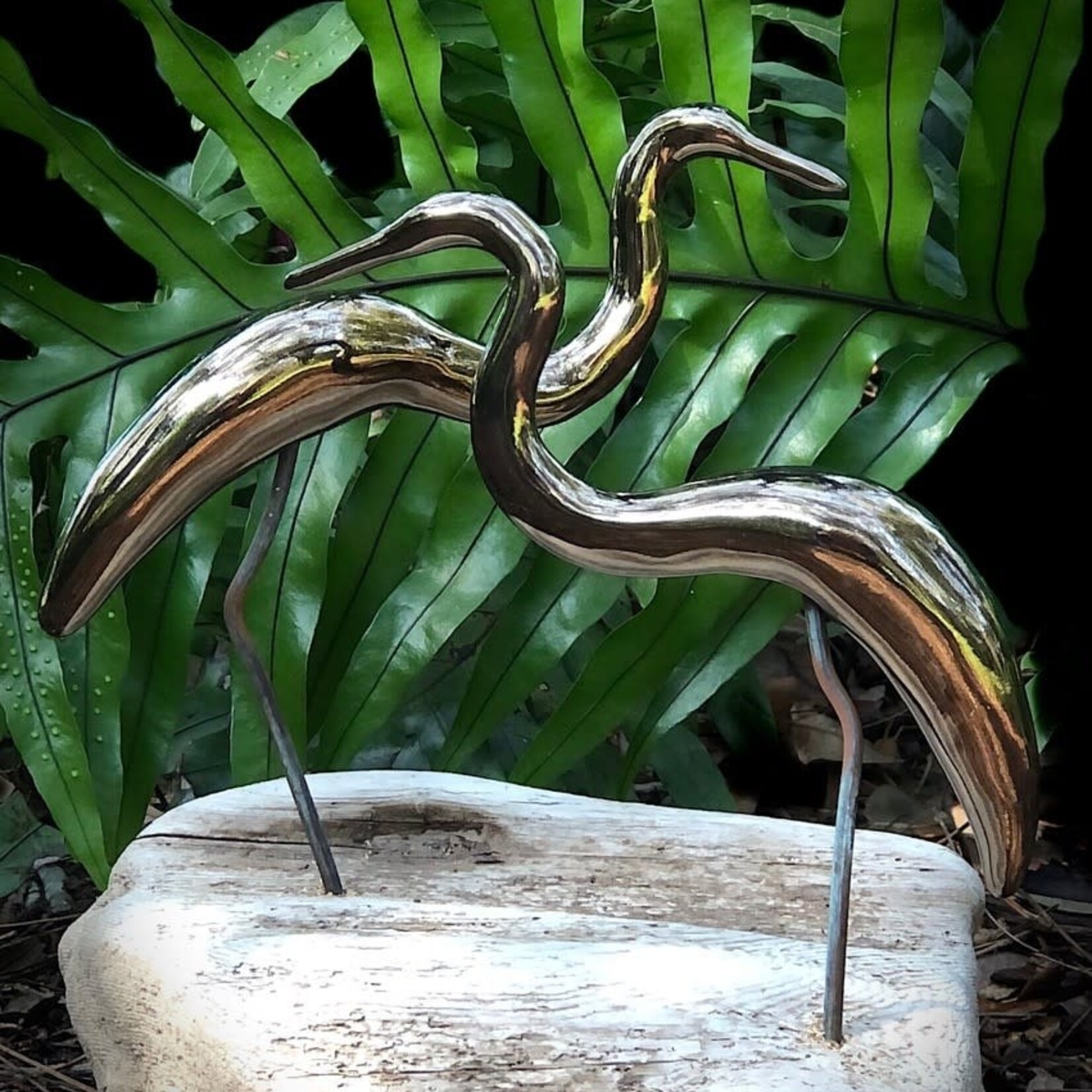 Molly Potter Thayer "Lustrous Heron Pair", birds on driftwood, MOLT