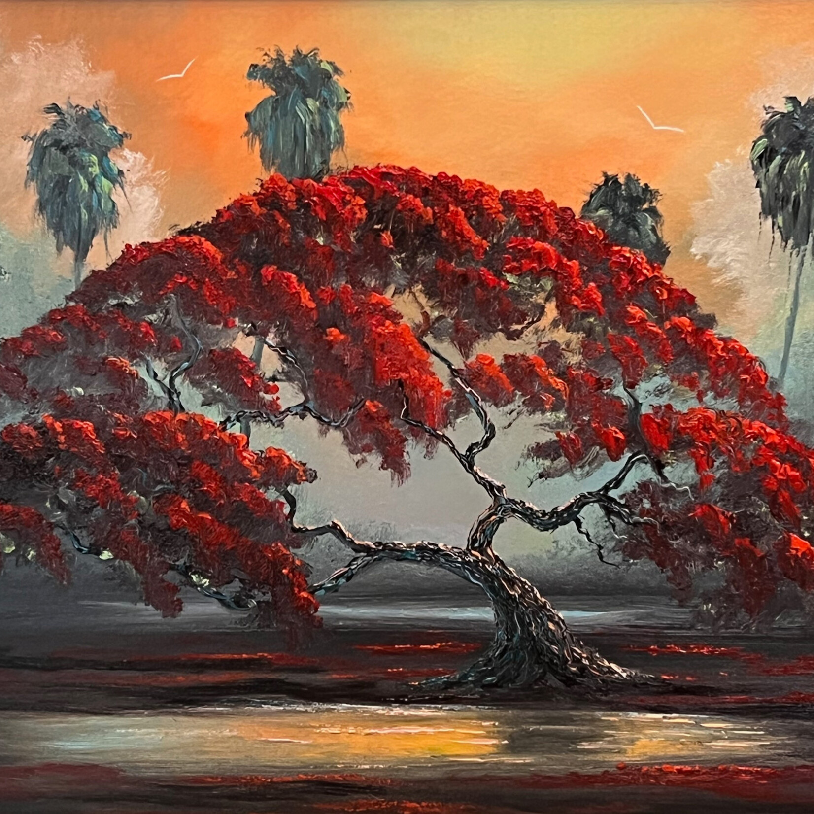 Highwaymen: Original, 2nd Generation, Legacy West Evans, Poinciana, orig oil on board, 24x20", framed, RARE
