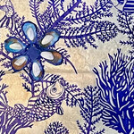Pam Maschal Blue fish w/flowers on wood, 15x 5.5", PAMM