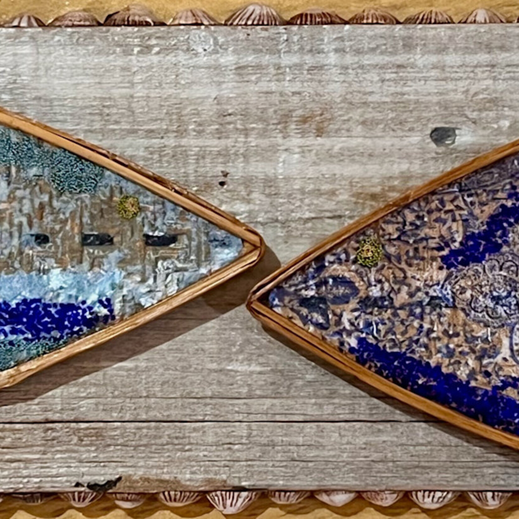 Pam Maschal Mounted Fish on Wood w/sea glass, 19x6", PAMM