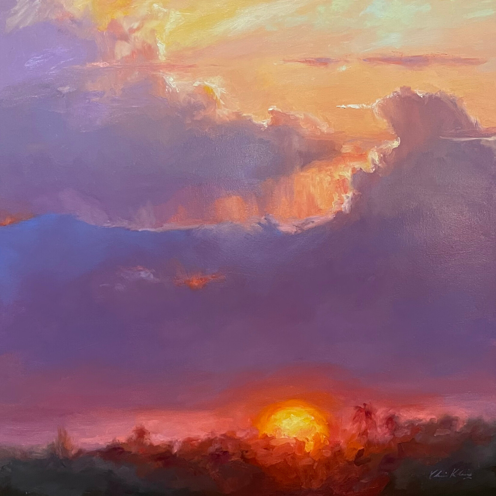 Chris Kling "Sunfire," Oil on canvas, framed, 38x38", CHRIS