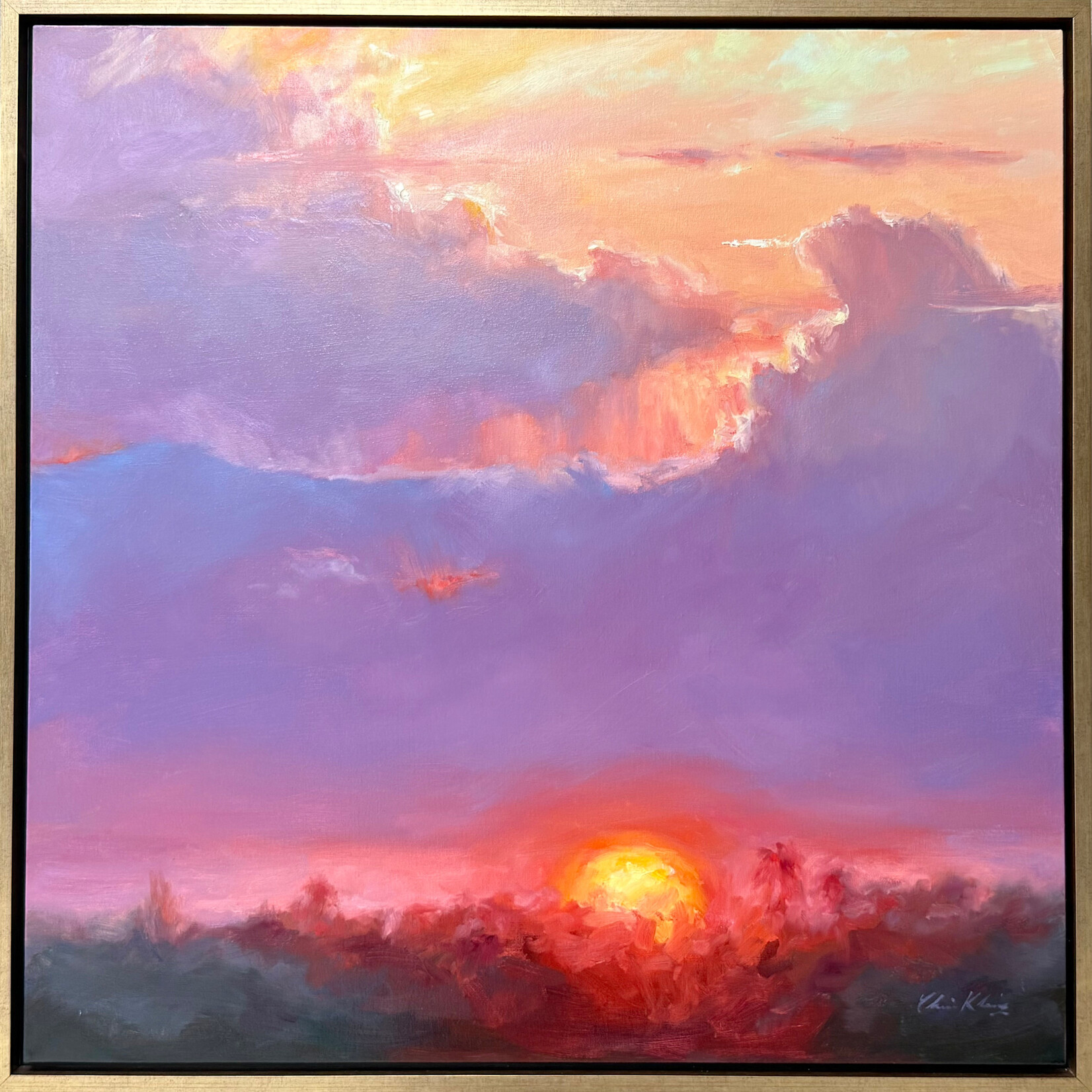 Chris Kling "Sunfire," Oil on canvas, framed, 38x38", CHRIS