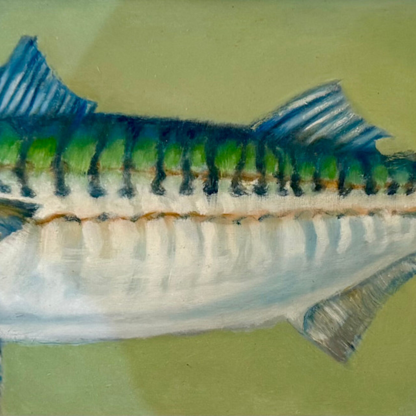 Rare Finds Mackerel, painting, oil, 18.5x6.5", Amy Surman, RARE