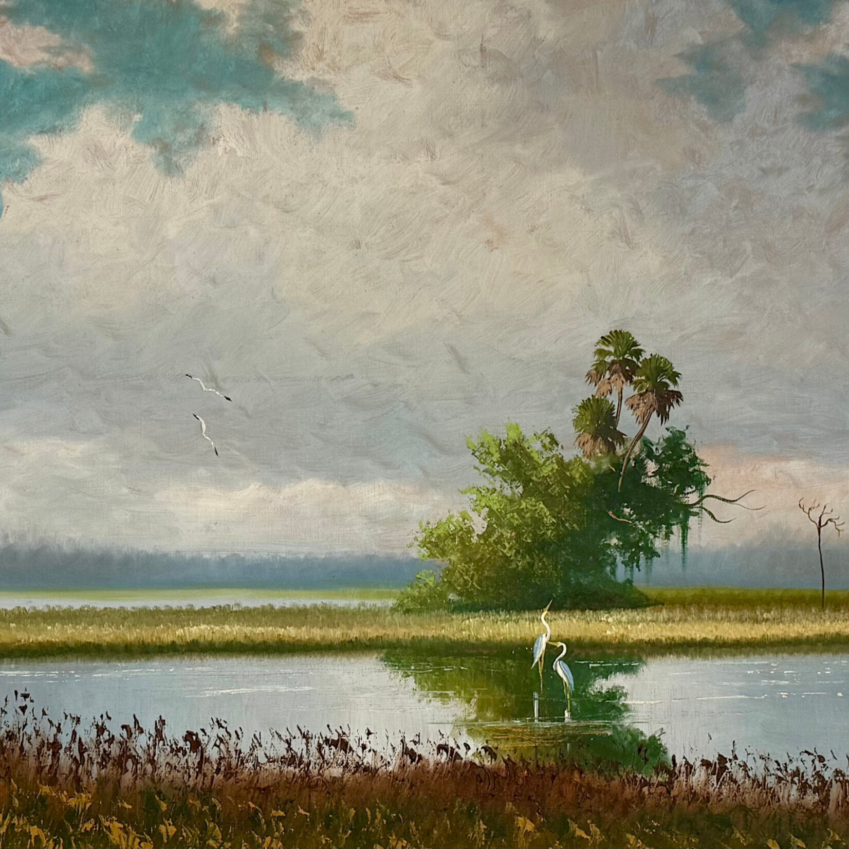Highwaymen: Original, 2nd Generation, Legacy HIGHWAYMEN, Livingston "Castro" Roberts, "Florida Wetlands" oil on Upson board, 38x28" framed, RARE