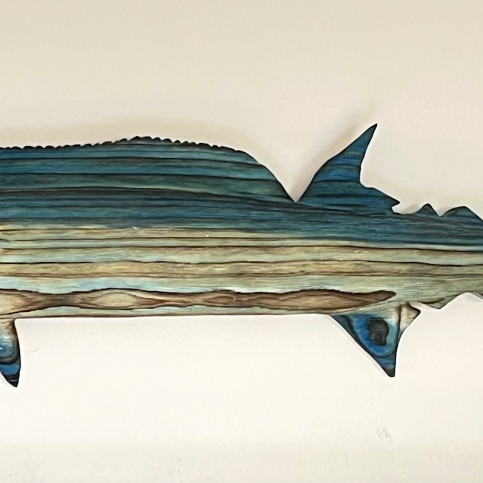 Sea Grain Wood Sculpture Wahoo, Wood, Shou-sugi-ban technique, 34", MANN