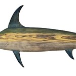 Sea Grain Wood Sculpture Swordfish, Wood, Shou-sugi-ban technique, 75"x24", MANN