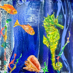 Fiori Ferraris Conch and Seahorse, mixed media on canvas, 5x5",  FIORI