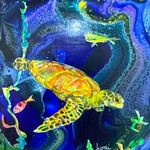Fiori Ferraris Swirls Turtle, mixed media on canvas, 5x5",  FIORI