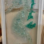 Sue by the Seashore Seahorse,  crushed glass, framed, 26x14" SUES
