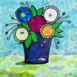 Susan Estrella "Fishin' Flora" mixed media on GW canvas, 12" sq, SUSE