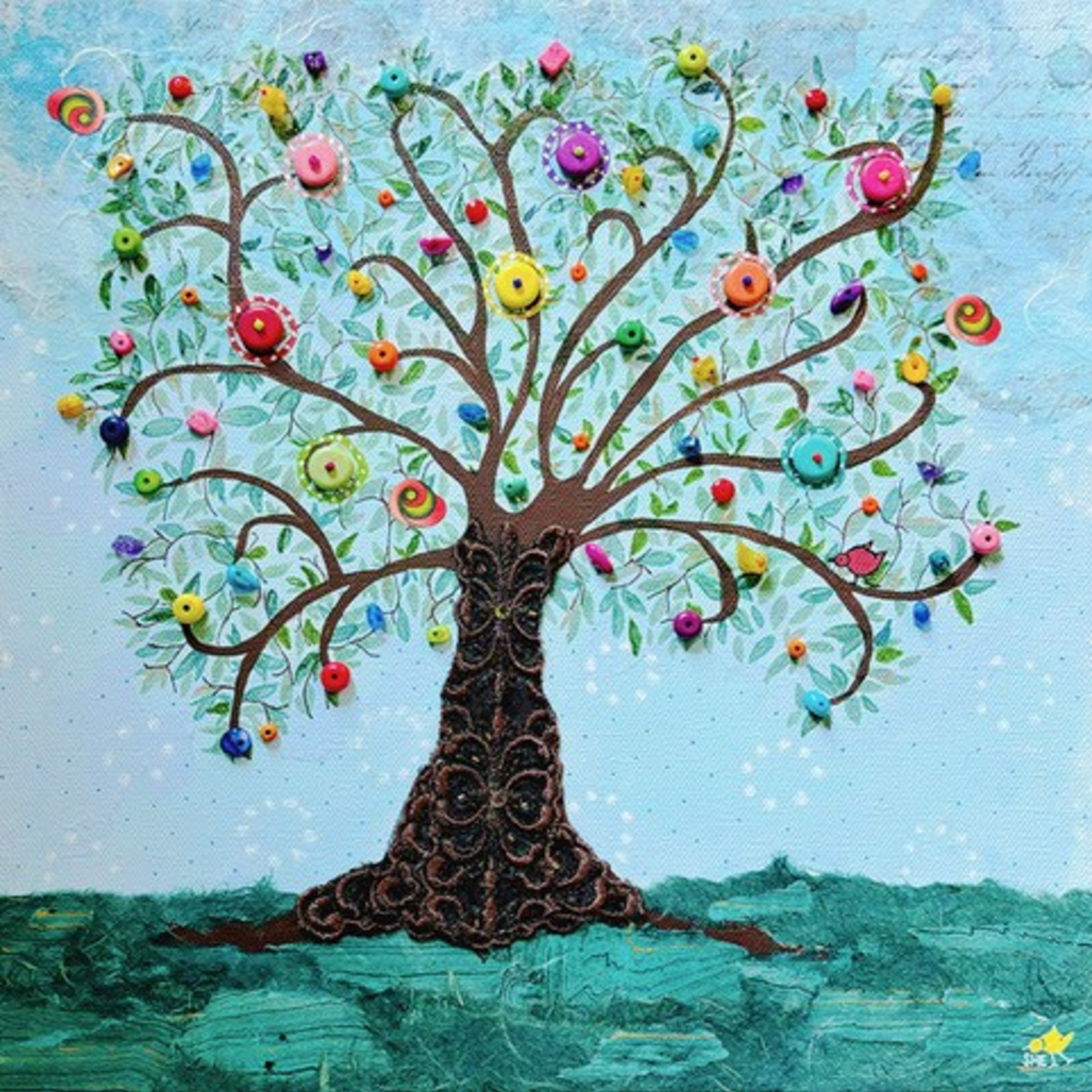 Susan Estrella "Tree of Life, Dos,"  Mixed media, 12x12", gw canvas,  SUSE