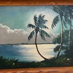 Highwaymen: Original, 2nd Generation, Legacy HIGHWAYMEN, Harold Newton,  very early Moonlit Palm, oil on Upson, 34x28" orig. frame, RARE