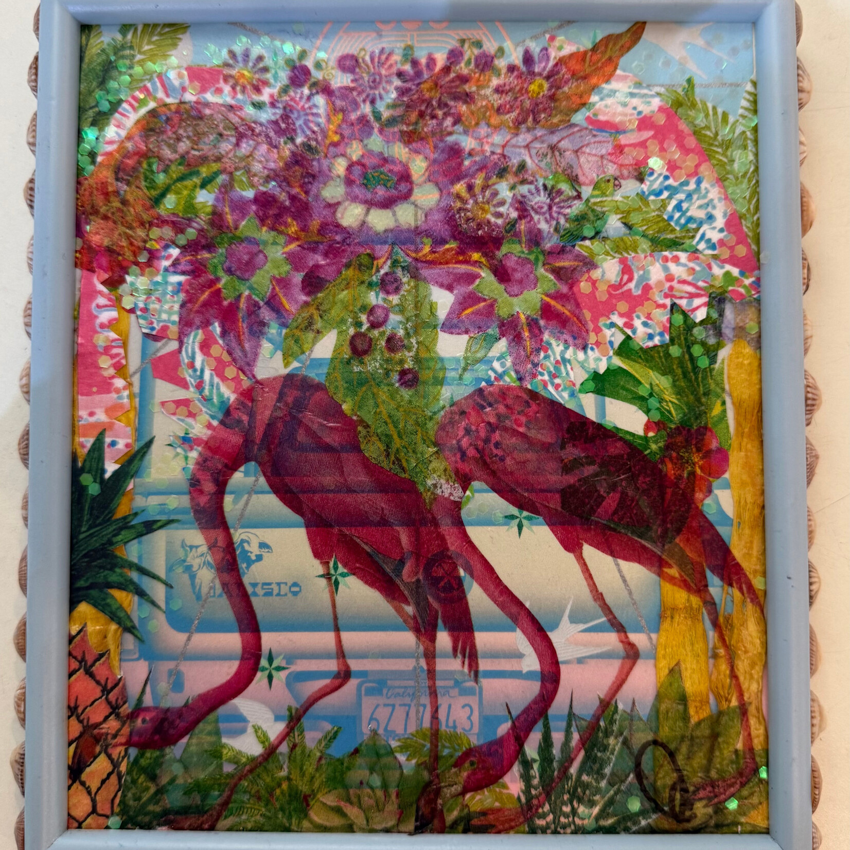 Pam Maschal "Flamingo Forest",  framed, @8x9", PAMM