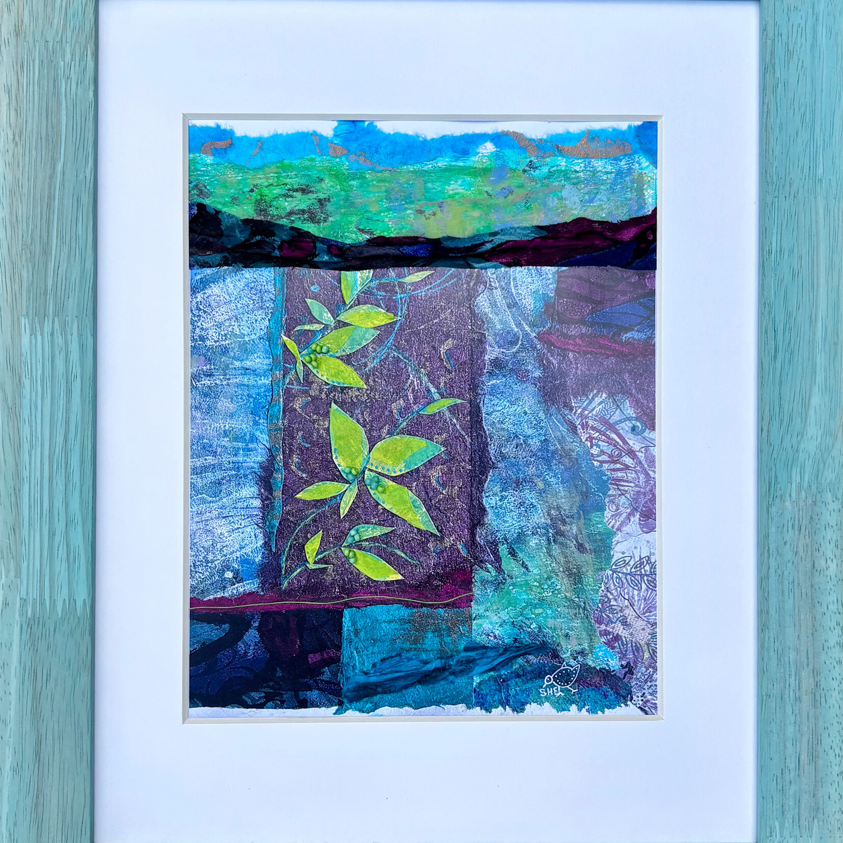 Susan Estrella "A Bit of Zen", Mixed media print embellished, framed, @14x17", SUSE