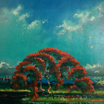 Highwaymen: Original, 2nd Generation, Legacy HIGHWAYMEN, Willie Daniels, Poinciana w/birds, oil on canvas board, 40x28" framed, RARE