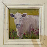 Rare Finds Cow, Mary Holobough, oil on.canvas, 7" sq, RARE
