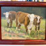 Rare Finds Three Cows, Mary Holobough, oil on canvas, 9x7", RARE