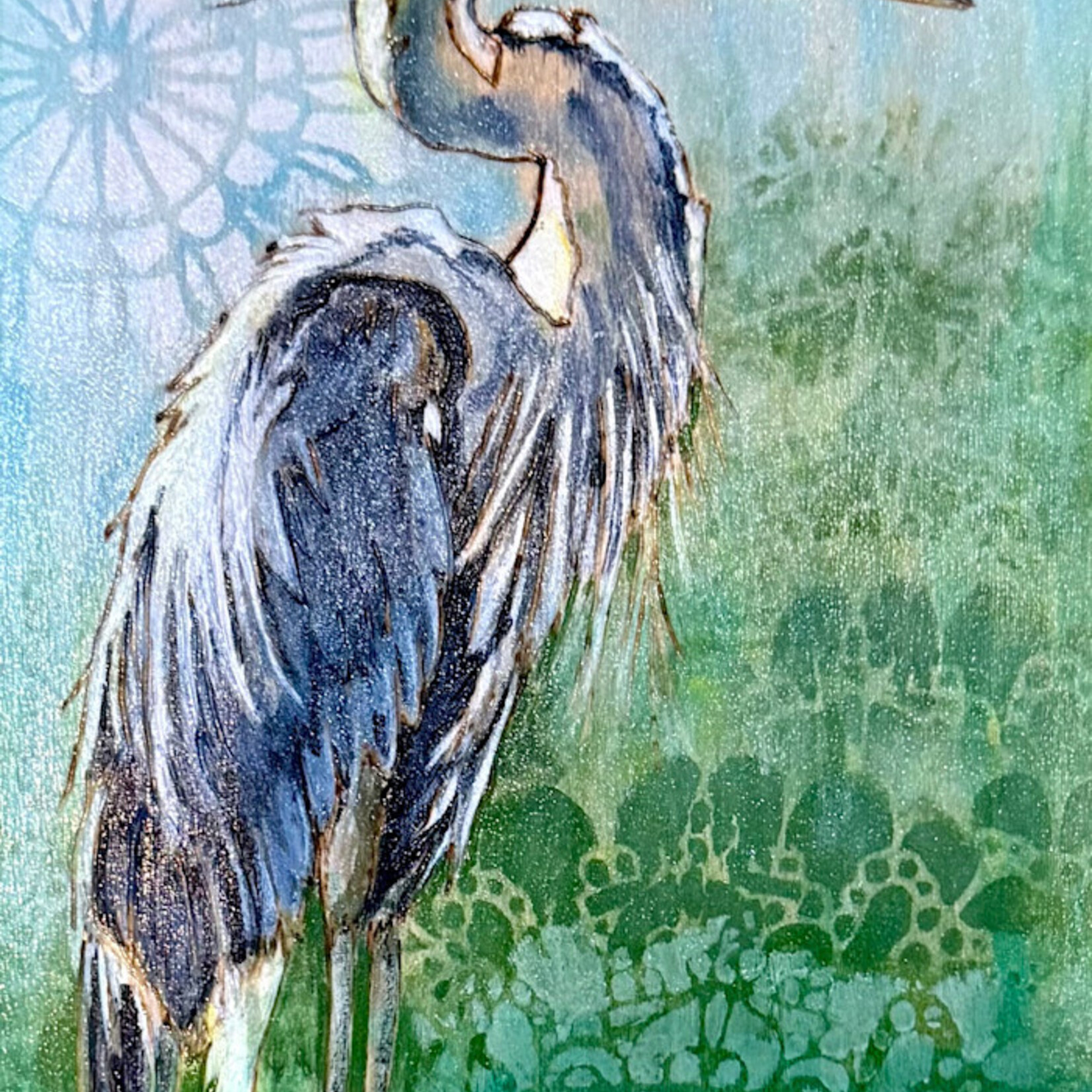 Marjorie Greenberg Heron, painting on wood panel, 5x14", MARG