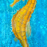 Marjorie Greenberg Seahorse, painting on wood panel, 5x14", MARG