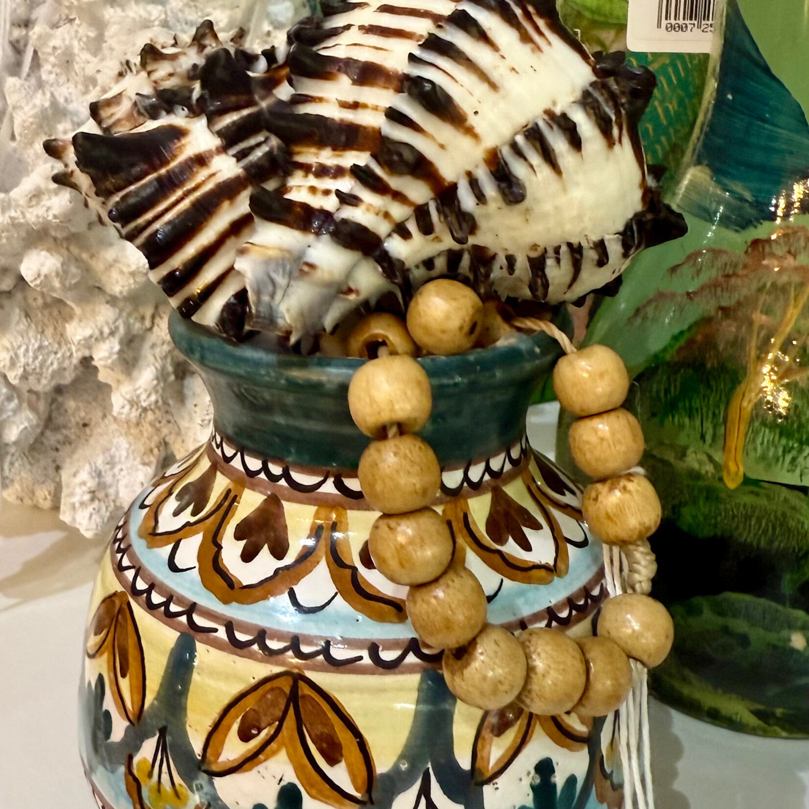 Pam Maschal Vintage Amalfi Pottery w/shells & beads, 6", PAMM