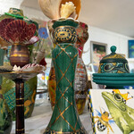 Pam Maschal Vintage green candlestick w/shells, 16", PAMM