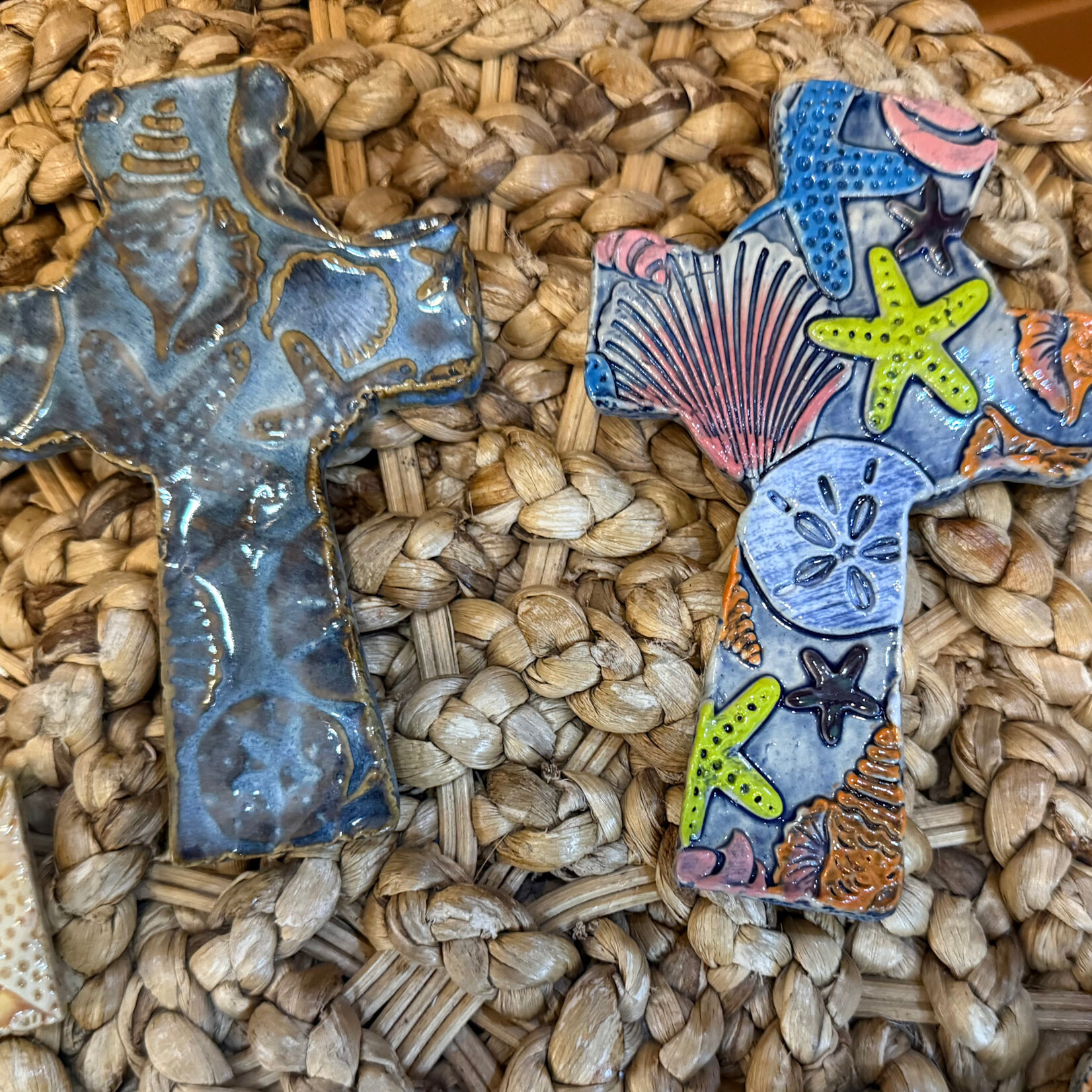 Allison Stowe-Castellano Cross, ceramic w sealife patterns, ALLS