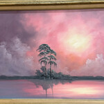 Rare Finds West Evans, "Spoil Island Under Stormy Skies", oil on board, framed, 41x29", RARE