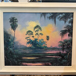 Rare Finds West Evans, "Sunset Island", oil on board, framed, 25x21", RARE