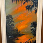Highwaymen: Original, 2nd Generation, Legacy West Evans, "Fire on the Water II",  orig oil on board, 12.5x18,5", framed, RARE