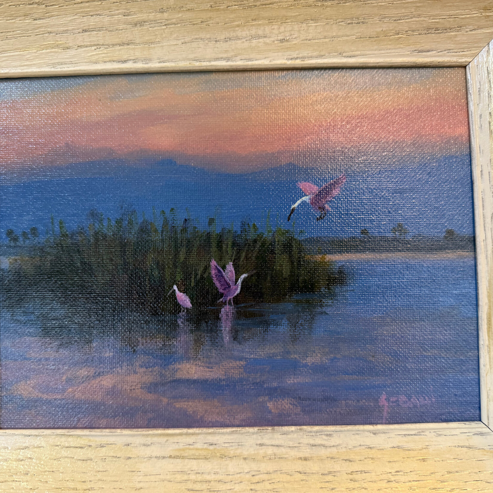Highwaymen: Original, 2nd Generation, Legacy HIGHWAYMEN, Karim Gebahi, Low Grass with Spoonbills, acrylic, framed,  9x11", RARE