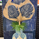 Pam Maschal Blue Vase with Frond, collage on canvas, 10x20", PAMM