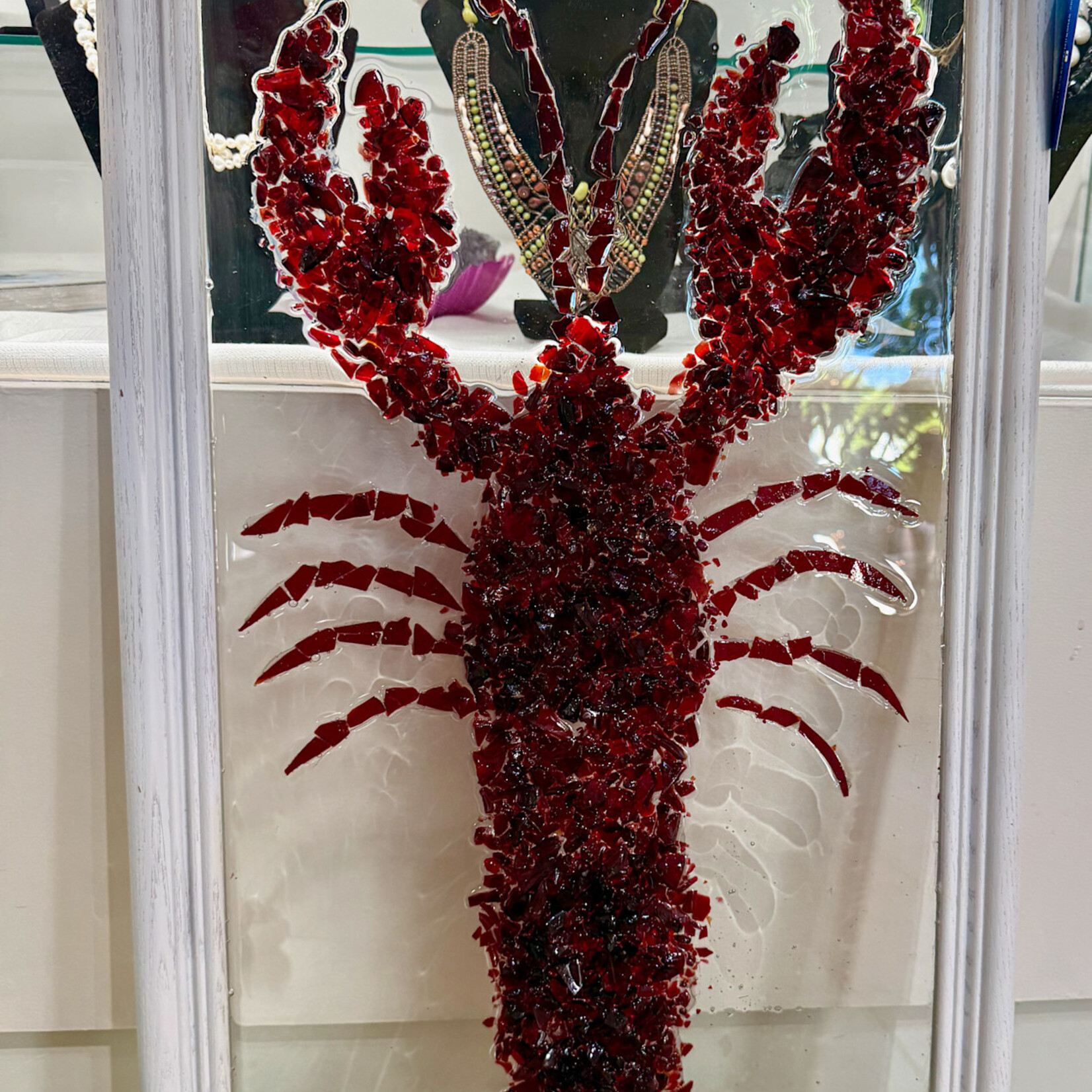 Sue by the Seashore "Lobstah", framed, crushed glass, 28x16", SUES