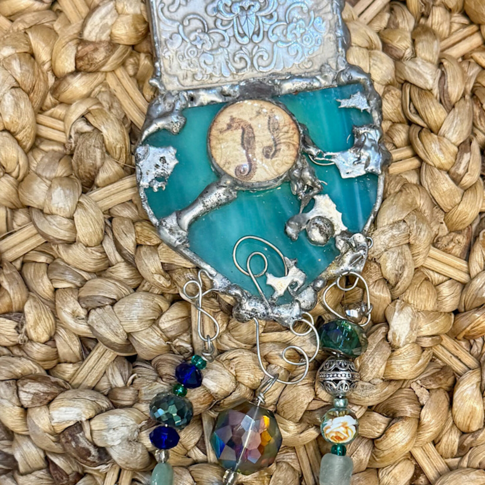 Mary Burnside "Antique Tibetan Tonka Amulet" Decorative  Hanging, mixed media,  MARY