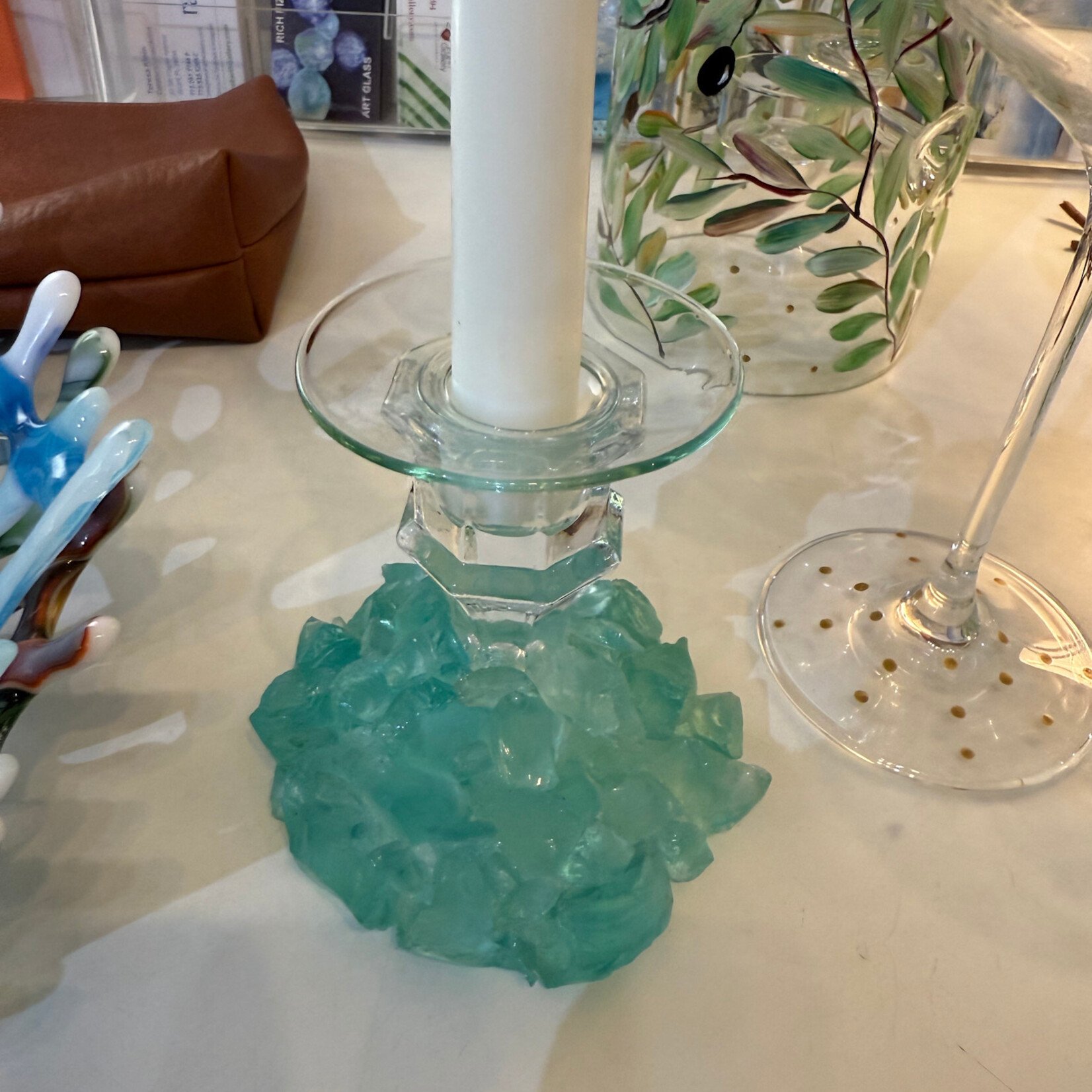 Mary Burnside Candleholder w/sea glass, MARY