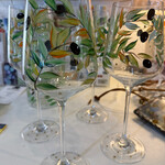Mary Burnside Wine Glass, Olive motif, stemmed, handpainted,  MARY