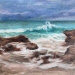 Michaelann Bellerjeau "Storm at the Rocks", Plein air, oil on canvas board,  6x8.5", framed, MICB